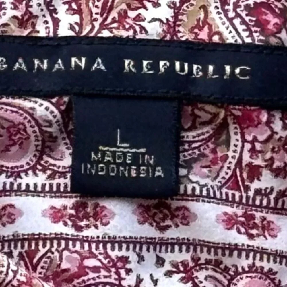 Mens Banana‎ Republic L Long Sleeve Paisley Shirt Contrasting Roll up Sleeves